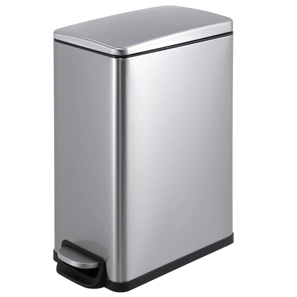 12 Gallon Stainless Steel Rectangular Slim Trash Can with Soft-Close Lid & Pedal